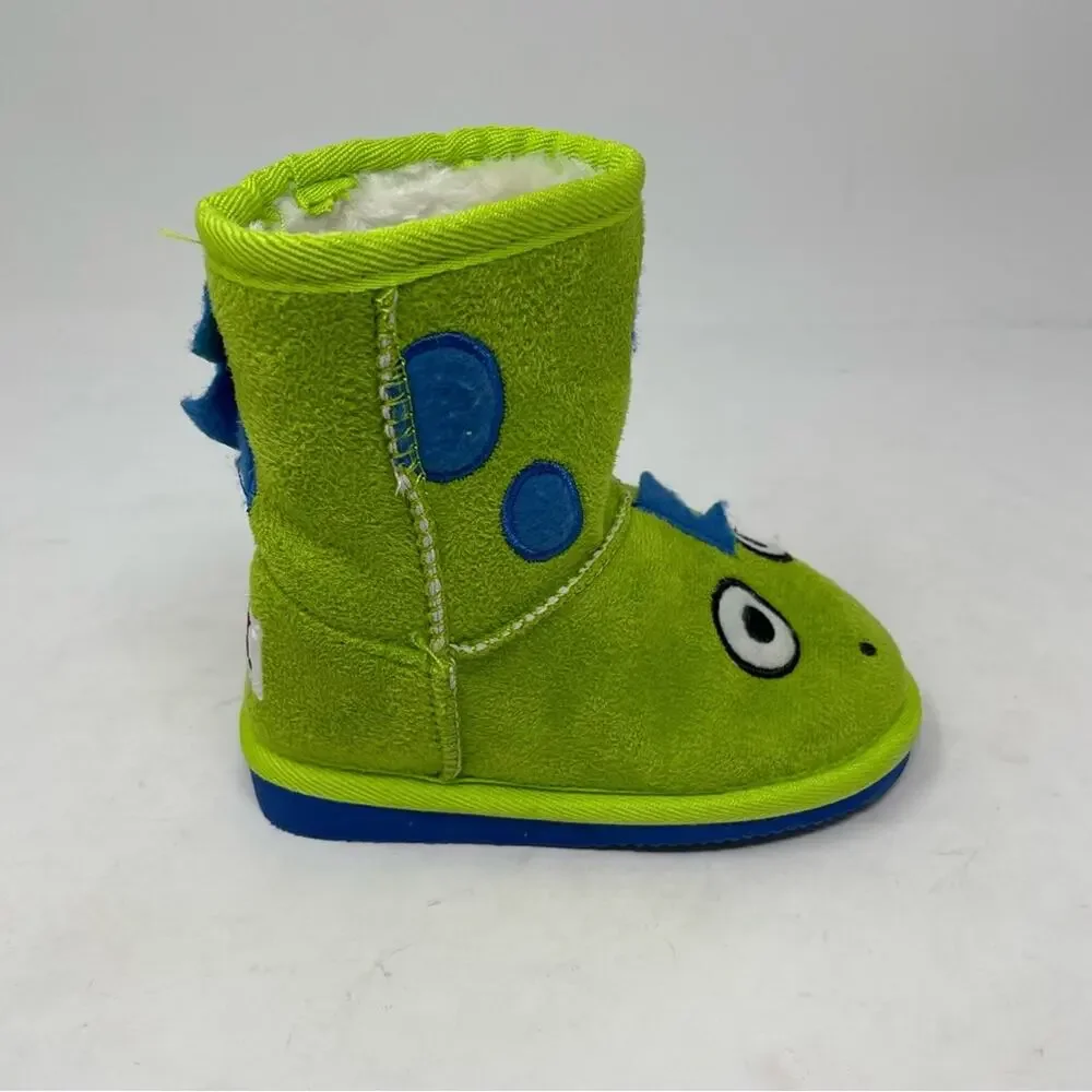 Lazy One Green Dinosaur Fur Lined Toasty Toez Slippers XS (6-7)